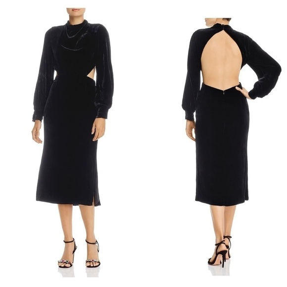 NEW FAME AND PARTNERS Velvet Long Sleeve Mock Midi Dress - Picture 1 of 11